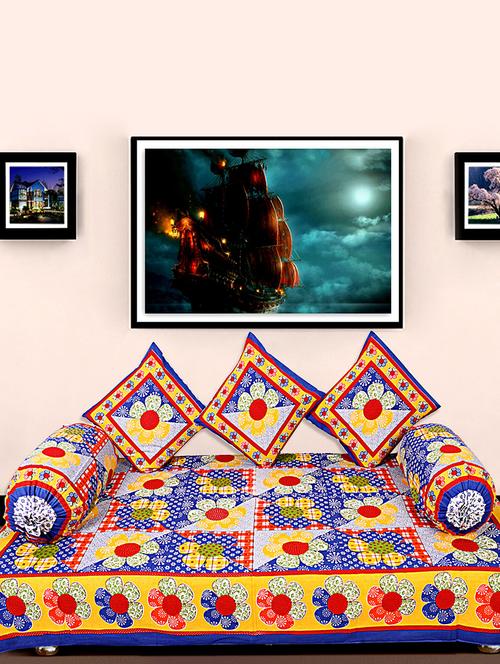 kariba 100% cotton traditional blue diwan set. - 13372254 - Very Small Image - 1