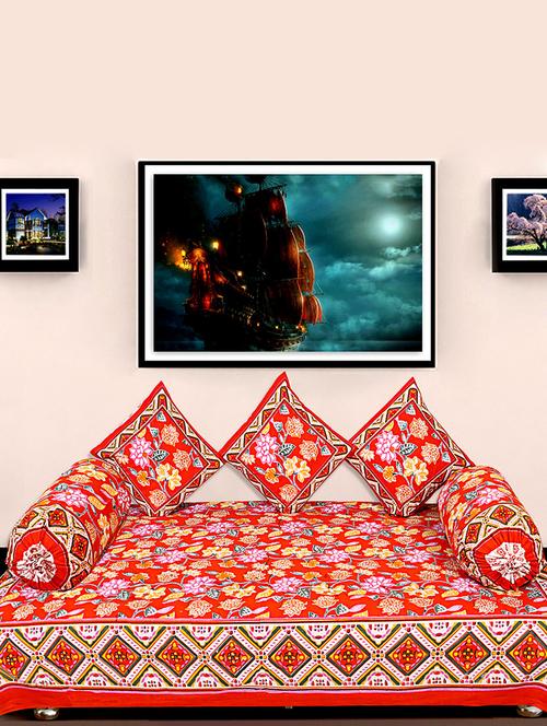 kariba 100% cotton traditional orange diwan set. - 13372256 - Very Small Image - 1