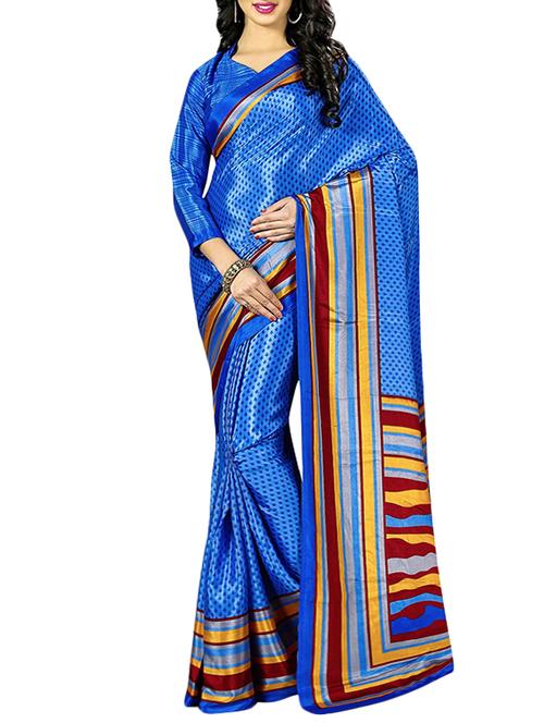 blue faux crepe printed saree with blouse - 13372549 - Very Small Image - 1