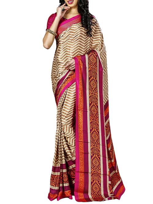brown faux crepe printed saree with blouse - 13372557 - Very Small Image - 1