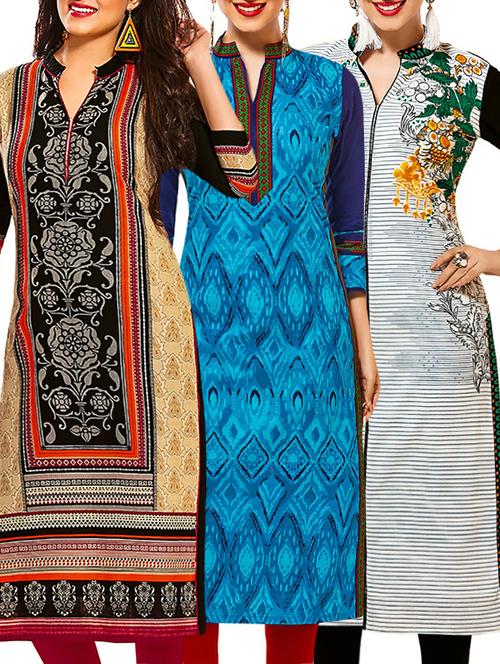 multi colored cotton combos unstitched kurtis - 13374196 - Very Small Image - 1