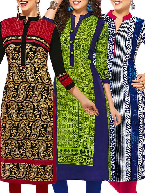 multi colored cotton printed combos unstitched kurtis - 13374251 - Very Small Image - 1