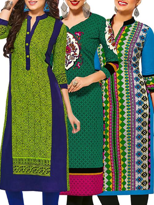 multi colored cotton printed combos unstitched kurtis - 13374274 - Very Small Image - 1