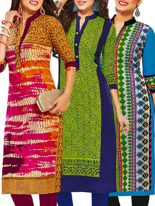 multi colored cotton printed combos unstitched kurtis - 13374278 - Very Small Image - 1