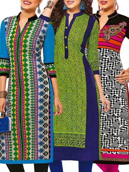 multi colored cotton printed combos unstitched kurtis - 13374282 - Very Small Image - 1