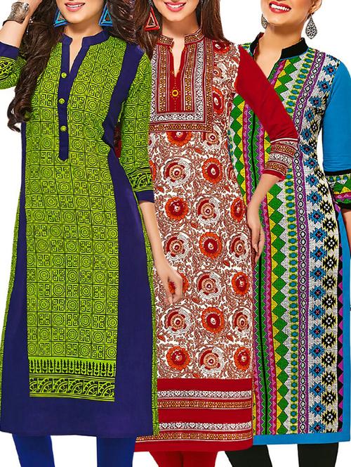 multi colored cotton printed combos unstitched kurtis - 13374283 - Very Small Image - 1