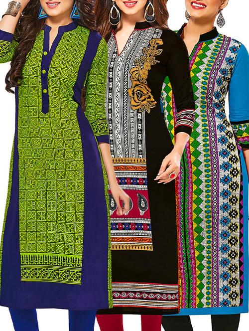 multi colored cotton printed combos unstitched kurtis - 13374284 - Very Small Image - 1