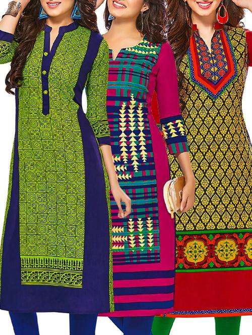 multi colored cotton printed combos unstitched kurtis - 13374287 - Very Small Image - 1
