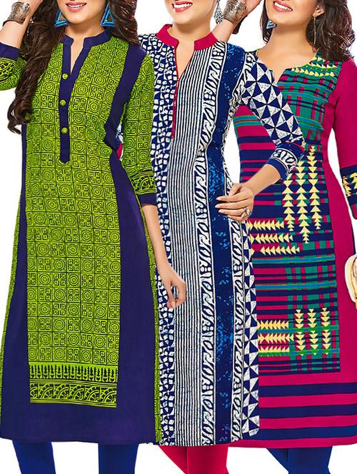 multi colored cotton printed combos unstitched kurtis - 13374294 - Very Small Image - 1
