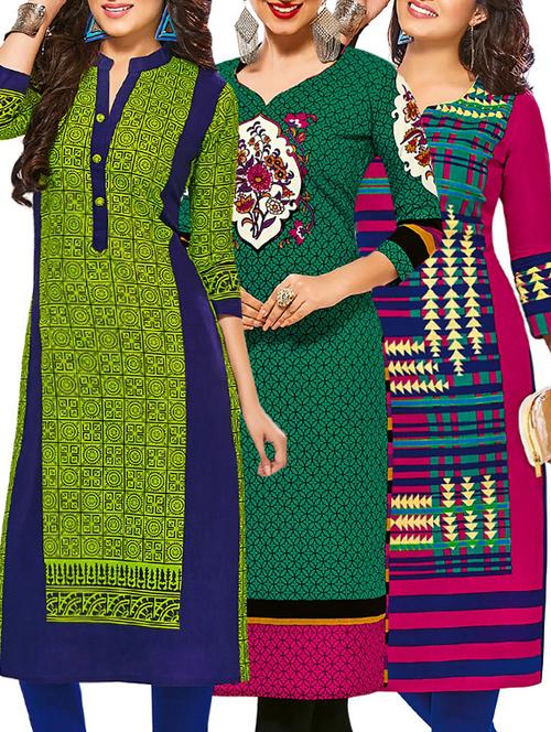 multi colored cotton printed combos unstitched kurtis - 13374295 - Very Small Image - 1