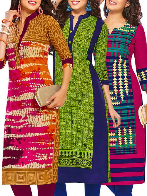multi colored cotton printed combos unstitched kurtis - 13374299 - Very Small Image - 1