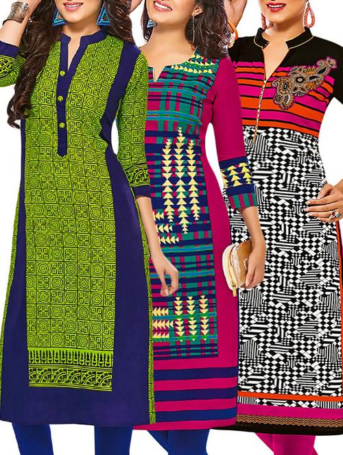 multi colored cotton printed combos unstitched kurtis - 13374303 - Very Small Image - 1