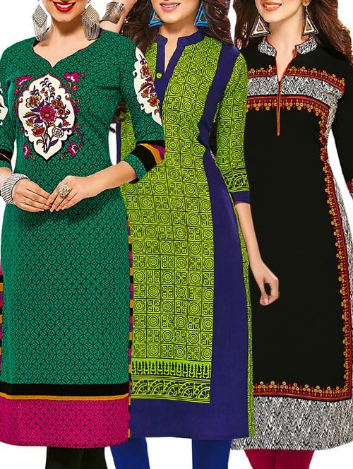 multi colored cotton printed combos unstitched kurtis - 13374315 - Very Small Image - 1