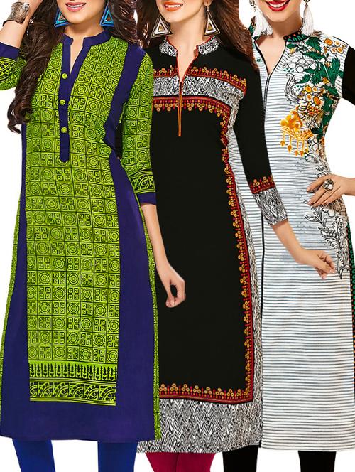 multi colored cotton printed combos unstitched kurtis - 13374320 - Very Small Image - 1