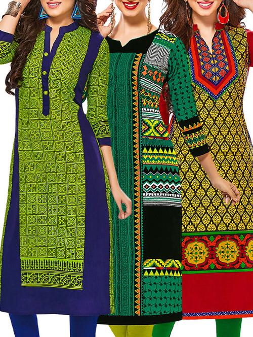 multi colored cotton printed combos unstitched kurtis - 13374329 - Very Small Image - 1