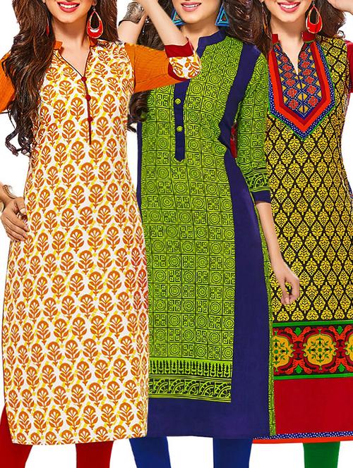 multi colored cotton printed combos unstitched kurtis - 13374332 - Very Small Image - 1