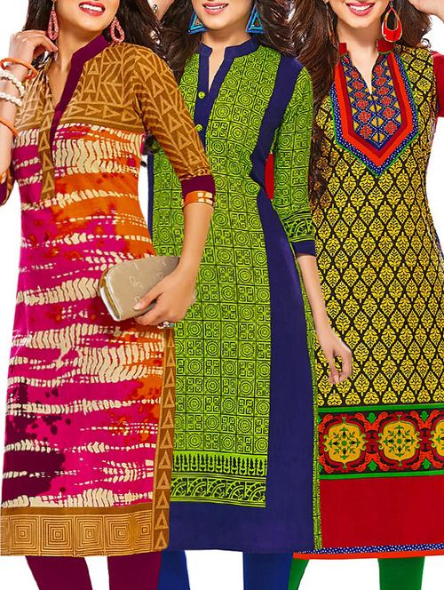 multi colored cotton printed combos unstitched kurtis - 13374338 - Very Small Image - 1