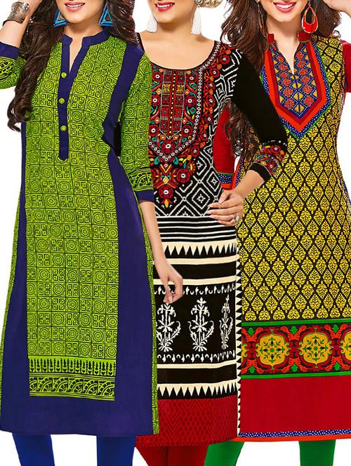 multi colored cotton printed combos unstitched kurtis - 13374341 - Very Small Image - 1