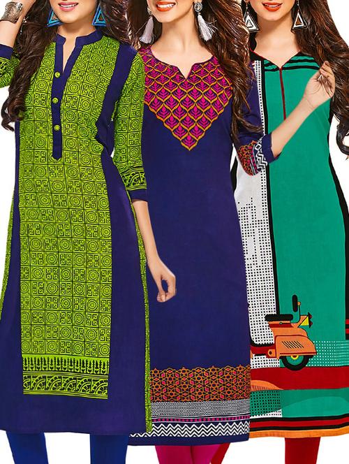 multi colored cotton printed combos unstitched kurtis - 13374348 - Very Small Image - 1