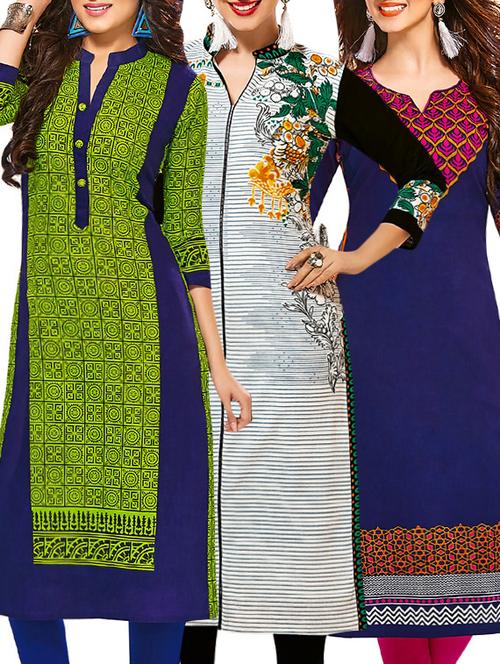 multi colored cotton printed combos unstitched kurtis - 13374357 - Very Small Image - 1