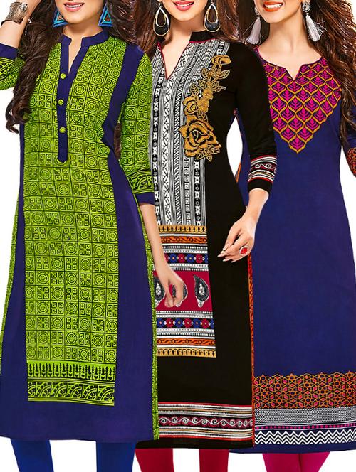 multi colored cotton printed combos unstitched kurtis - 13374362 - Very Small Image - 1