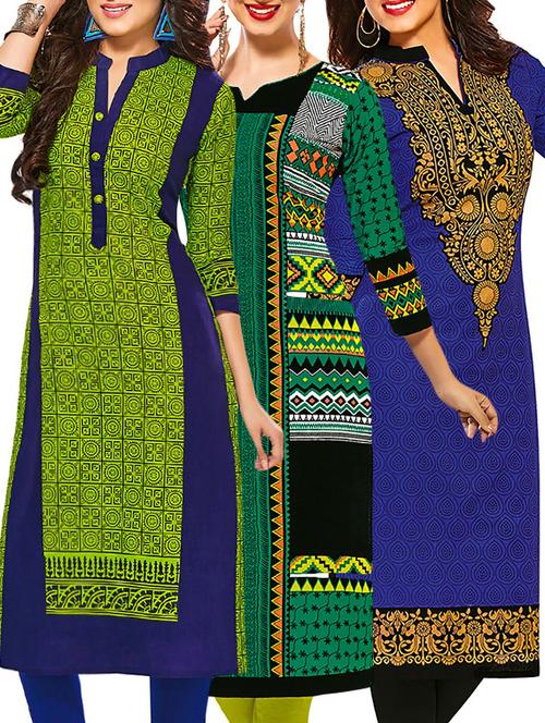 multi colored cotton printed combos unstitched kurtis - 13374364 - Very Small Image - 1