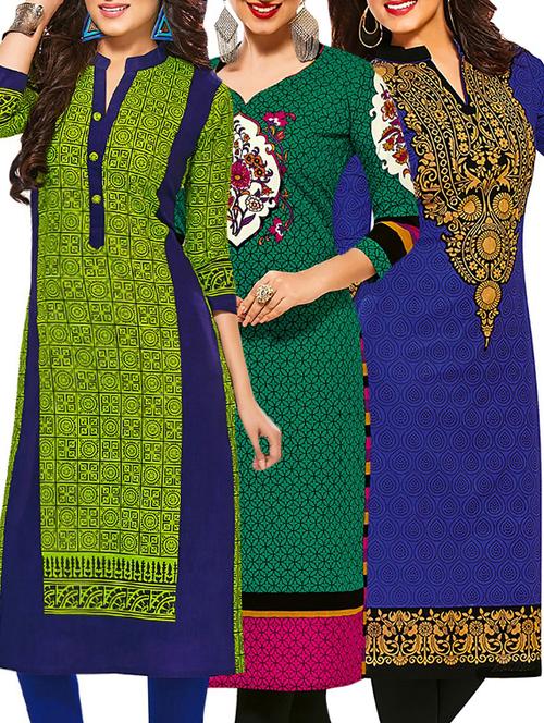multi colored cotton printed combos unstitched kurtis - 13374369 - Very Small Image - 1