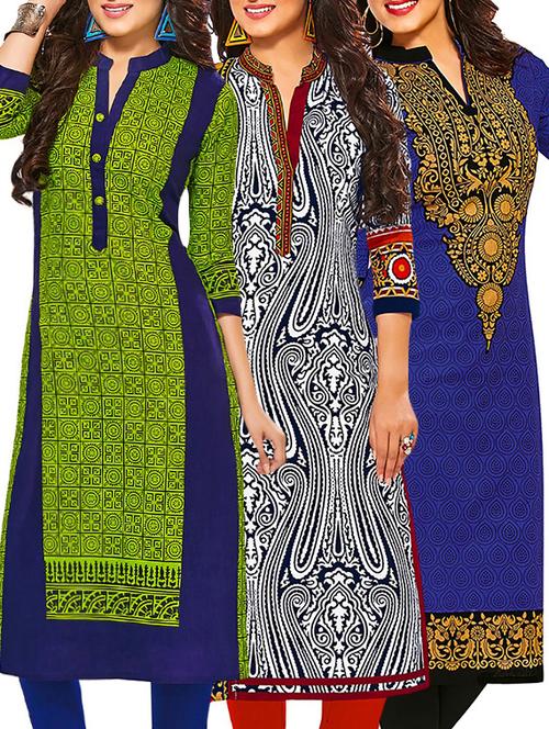 multi colored cotton printed combos unstitched kurtis - 13374380 - Very Small Image - 1