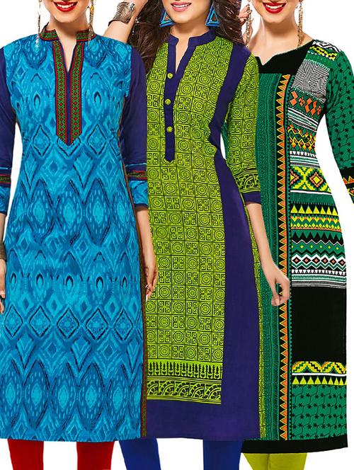multi colored cotton printed combos unstitched kurtis - 13374391 - Very Small Image - 1