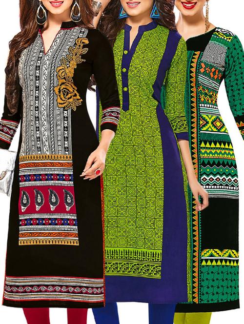 multi colored cotton printed combos unstitched kurtis - 13374395 - Very Small Image - 1