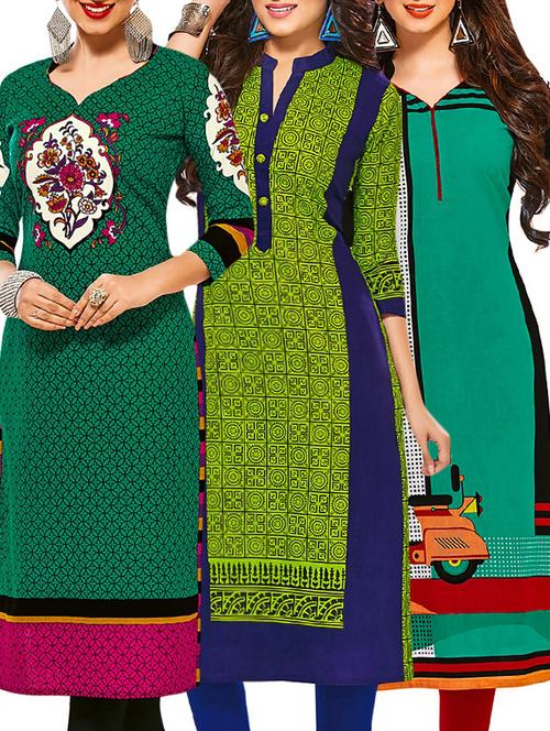 multi colored cotton printed combos unstitched kurtis - 13374400 - Very Small Image - 1