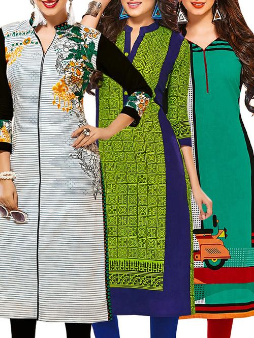 multi colored cotton printed combos unstitched kurtis - 13374405 - Very Small Image - 1