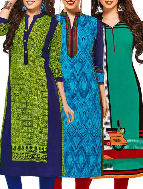 multi colored cotton printed combos unstitched kurtis - 13374406 - Very Small Image - 1