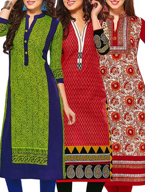 multi colored cotton printed combos unstitched kurtis - 13374423 - Very Small Image - 1