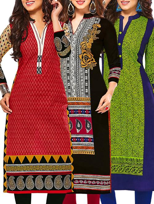 multi colored cotton printed combos unstitched kurtis - 13374424 - Very Small Image - 1
