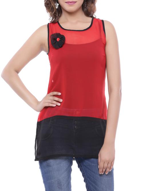 red poly georgette straight top - 13375551 - Very Small Image - 1