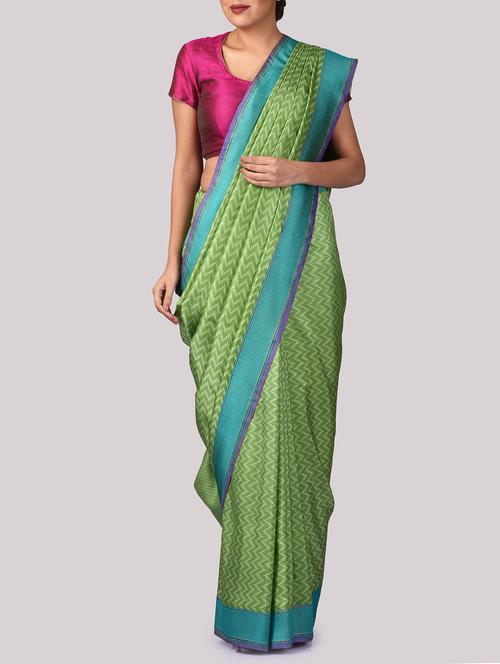 green woven silk saree with blouse - 13375930 - Very Small Image - 1