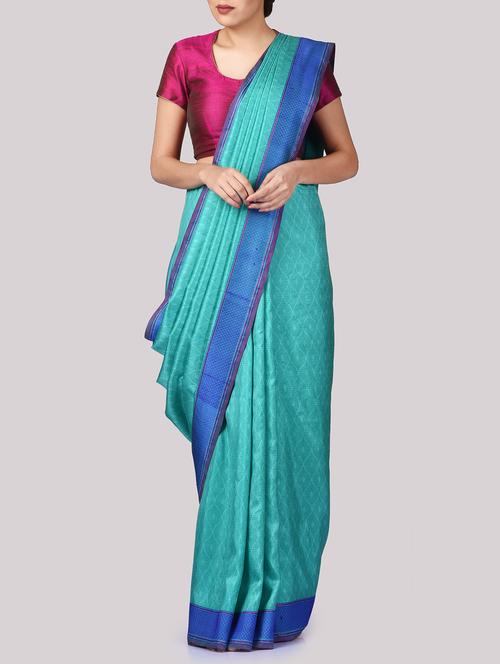 turquoise printed silk saree with blouse - 13375931 - Very Small Image - 1