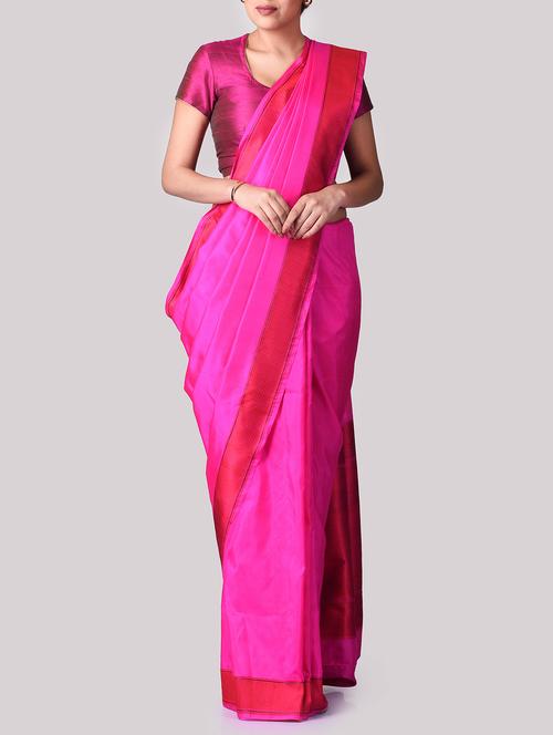 pink silk bordered saree with blouse - 13375943 - Very Small Image - 1