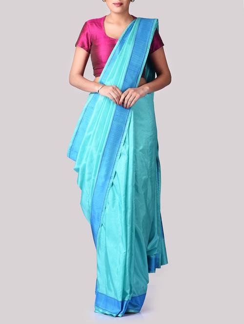 turquoise silk bordered saree with blouse - 13375945 - Very Small Image - 1