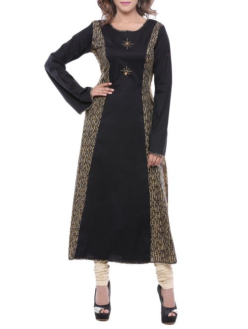 black cotton flared kurta - 13377319 - Very Small Image - 1