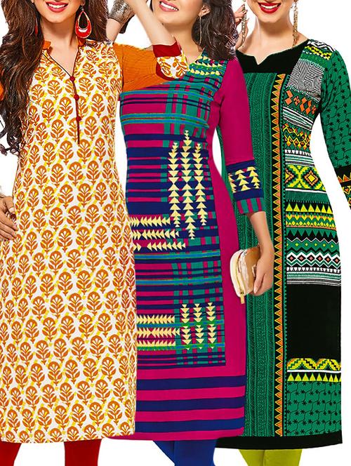set of 3 multi colored cotton unstitched kurta - 13377744 - Very Small Image - 1