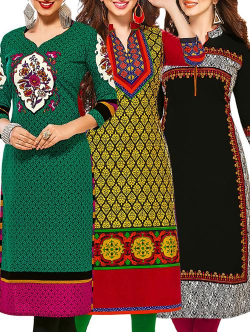 set of 3 multi colored cotton unstitched kurta - 13377885 - Very Small Image - 1