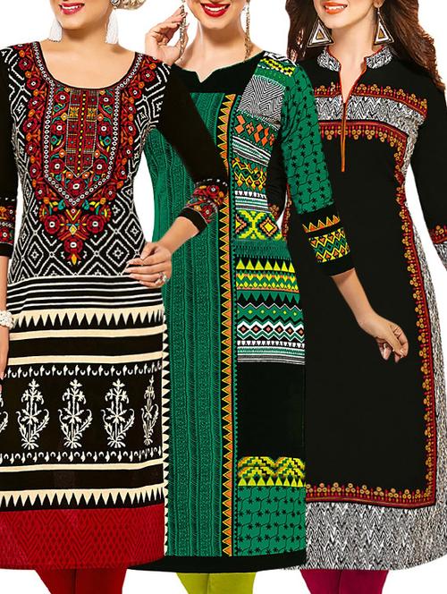 set of 3 multi colored cotton unstitched kurta - 13377943 - Very Small Image - 1
