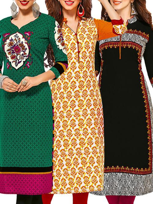 set of 3 multi colored cotton unstitched kurta - 13377978 - Very Small Image - 1