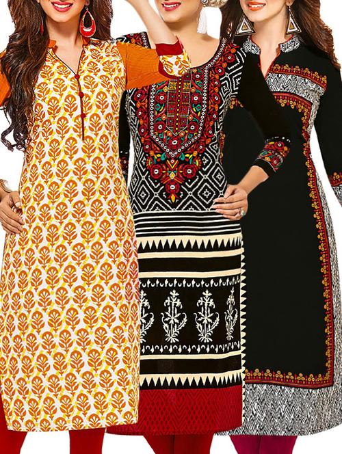 set of 3 multi colored cotton unstitched kurta - 13377985 - Very Small Image - 1