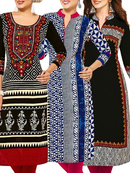 set of 3 multi colored cotton unstitched kurta - 13377997 - Very Small Image - 1