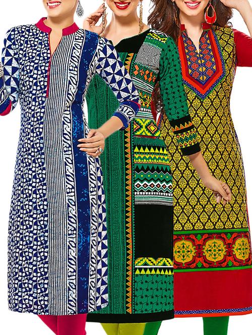 set of 3 multi colored cotton unstitched kurta - 13378106 - Very Small Image - 1