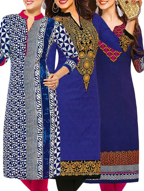 set of 3 multi colored cotton unstitched kurta - 13378243 - Very Small Image - 1