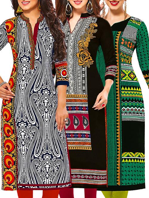 set of 3 multi colored cotton unstitched kurta - 13378648 - Very Small Image - 1